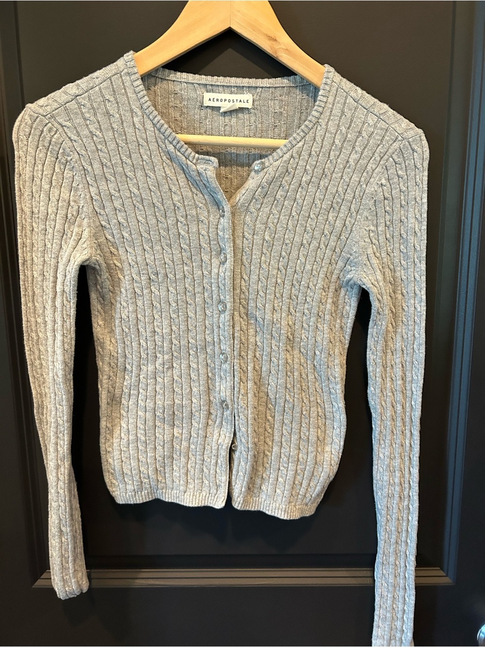 Aeropostale Light Gray Ribbed Button-Front Cardigan